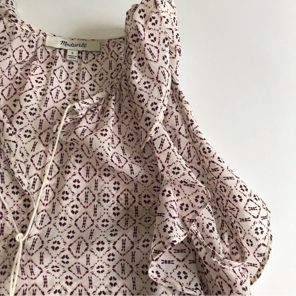 Madewell 100% Silk Lily Ruffle Top in Echo Grid Peplum Hem Size Small - Picture 8 of 17